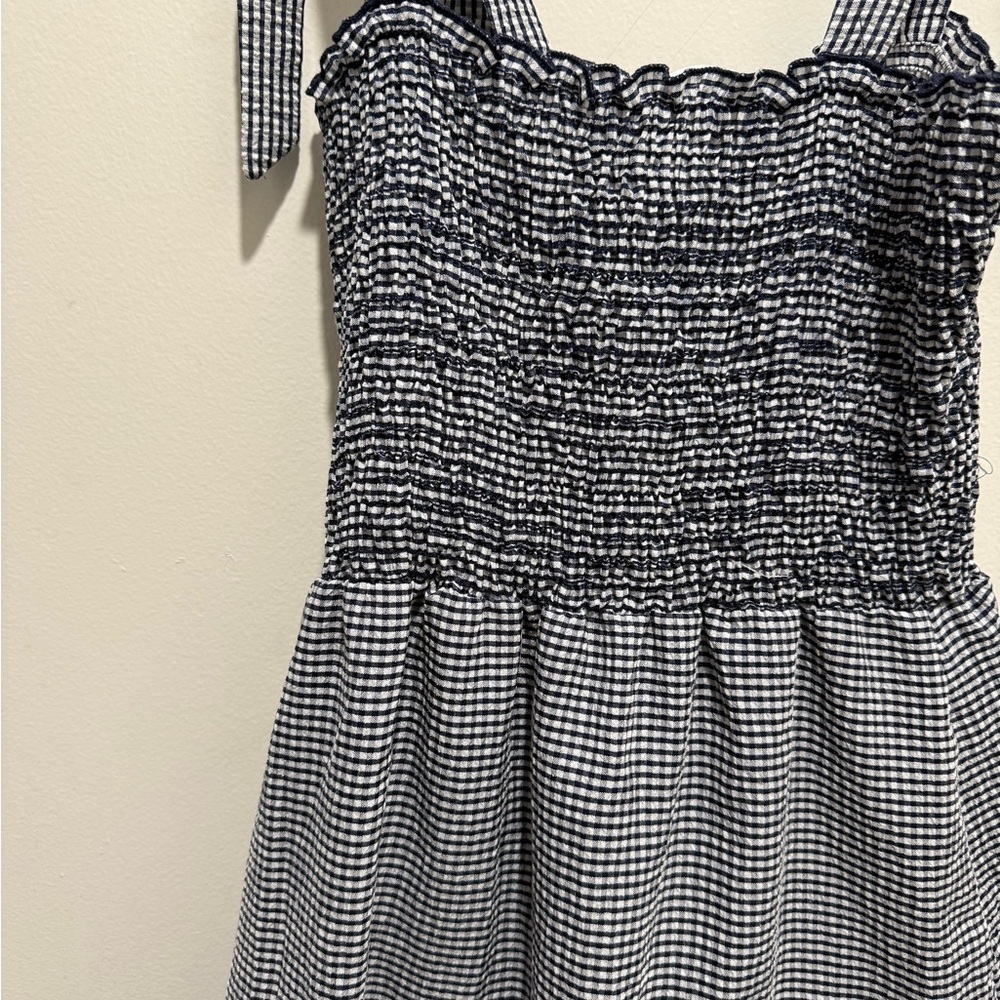 Heathery Navy Blue Gingham Smocked Tiered Sundress Size MP - Picture 7 of 7